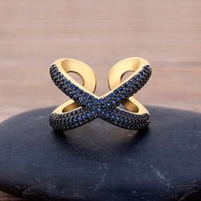 Adjustable X-Shape Cubic Zirconia Ring