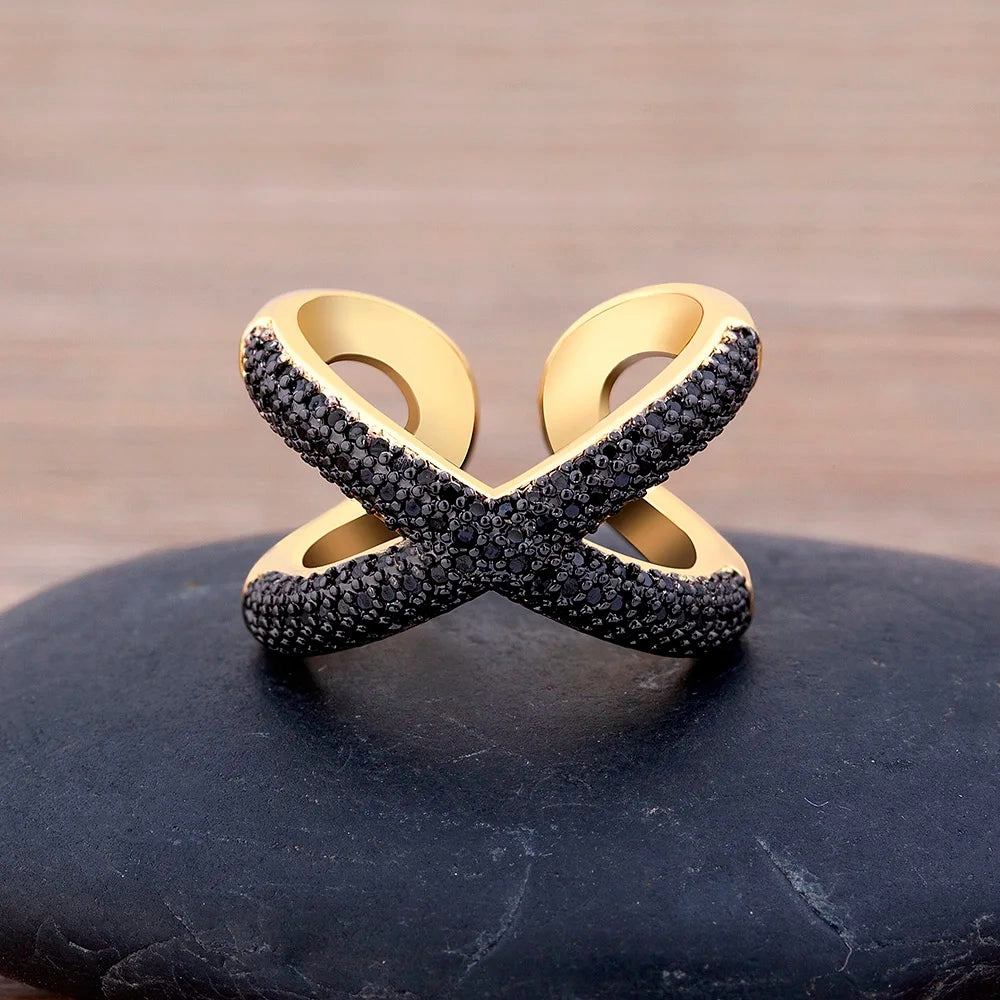 Adjustable X-Shape Cubic Zirconia Ring