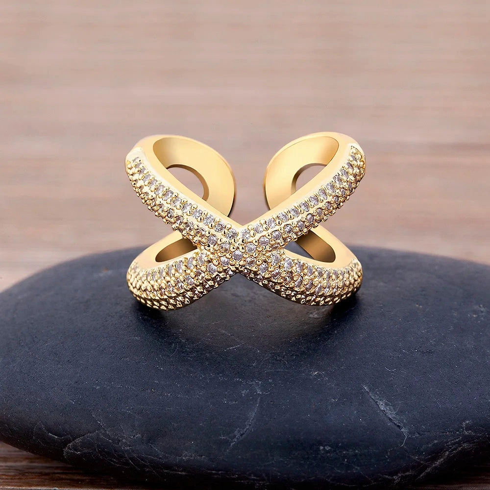 Adjustable X-Shape Cubic Zirconia Ring