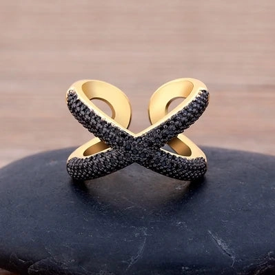 Adjustable X-Shape Cubic Zirconia Ring