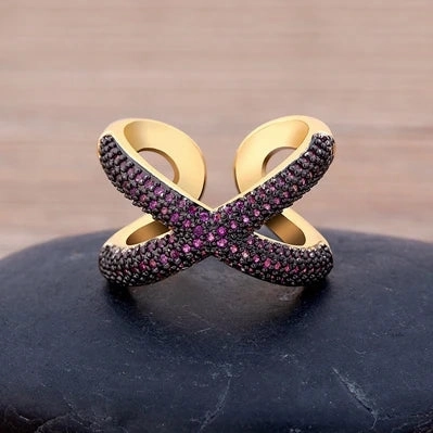 Adjustable X-Shape Cubic Zirconia Ring