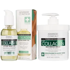 Advanced Clinicals Unscented Collagen Cream Face Moisturizer & Body Lotion   Collagen Body Oil Skincare 2pc Set For Women & Men Helps Reduce Appearance Of Crepey Skin, Wrinkles, & Dry Skin, 2PC Set