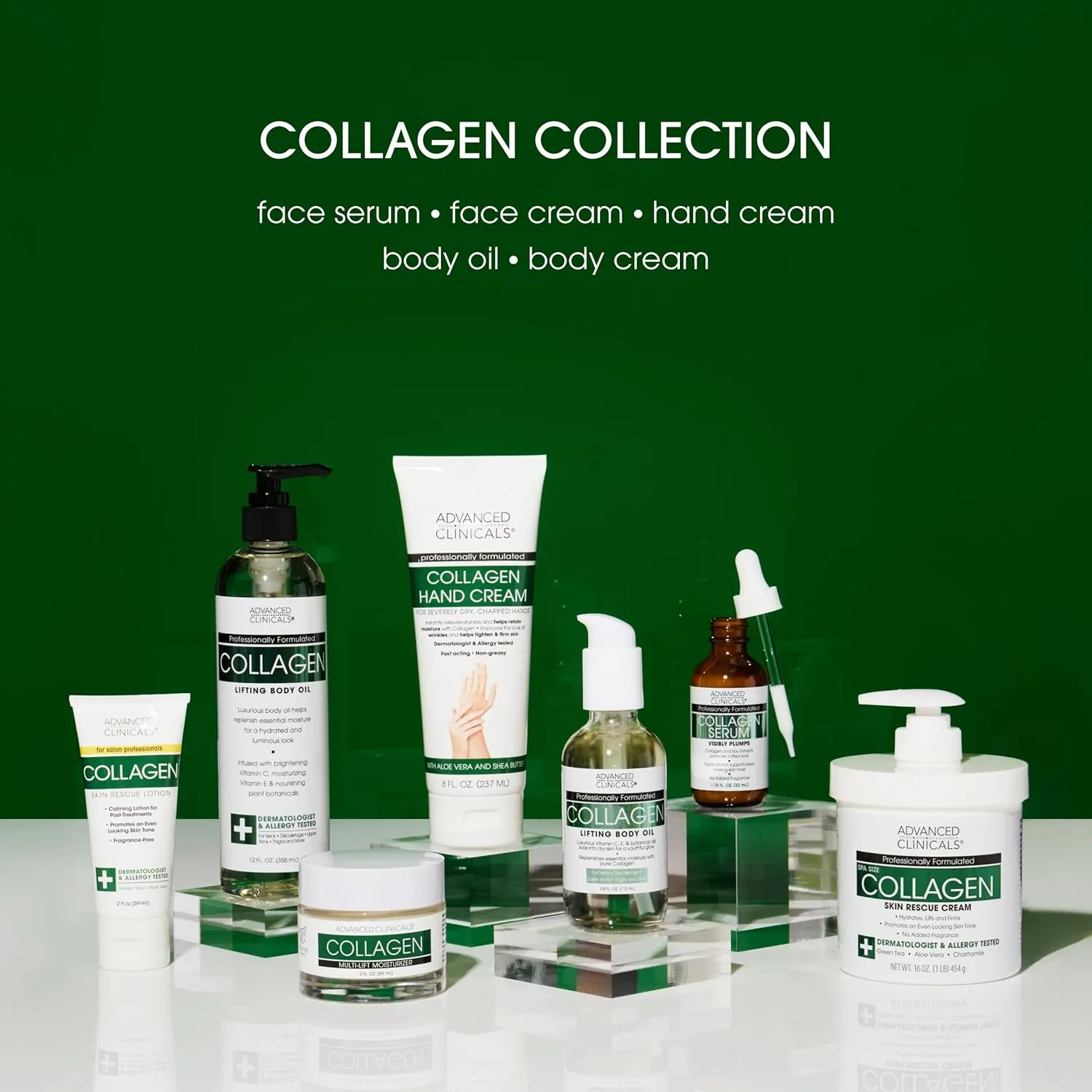 Advanced Clinicals Unscented Collagen Cream Face Moisturizer & Body Lotion   Collagen Body Oil Skincare 2pc Set For Women & Men Helps Reduce Appearance Of Crepey Skin, Wrinkles, & Dry Skin, 2PC Set