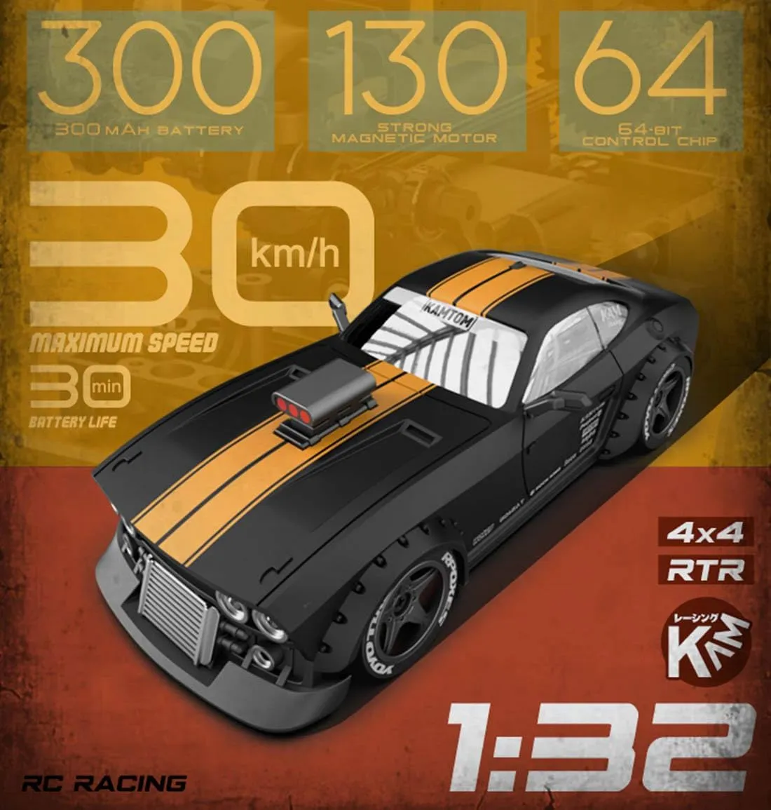Aetheria KM3299 Remote Control Car RC Drift Car, 4WD RC Cars Vehicle with ESP Gyro, LED Headlights Drift Wheel, 1:32 High Speed Racing RC Vehicle Gifts for Adults Christmas - Black