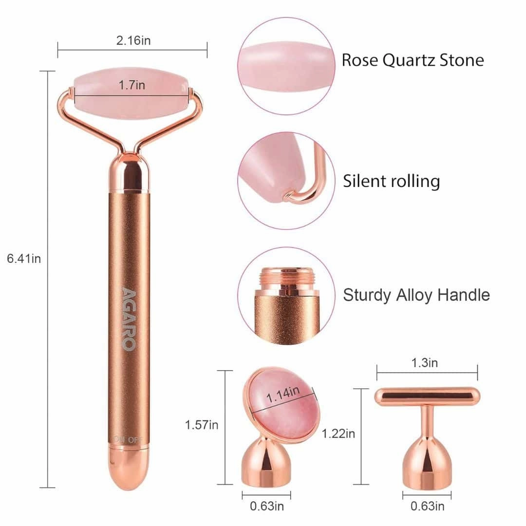 AGARO 3 In 1 Electric Rose Quartz Face Roller-Rose Gold