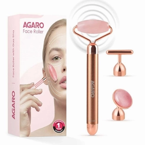 AGARO 3 In 1 Electric Rose Quartz Face Roller-Rose Gold