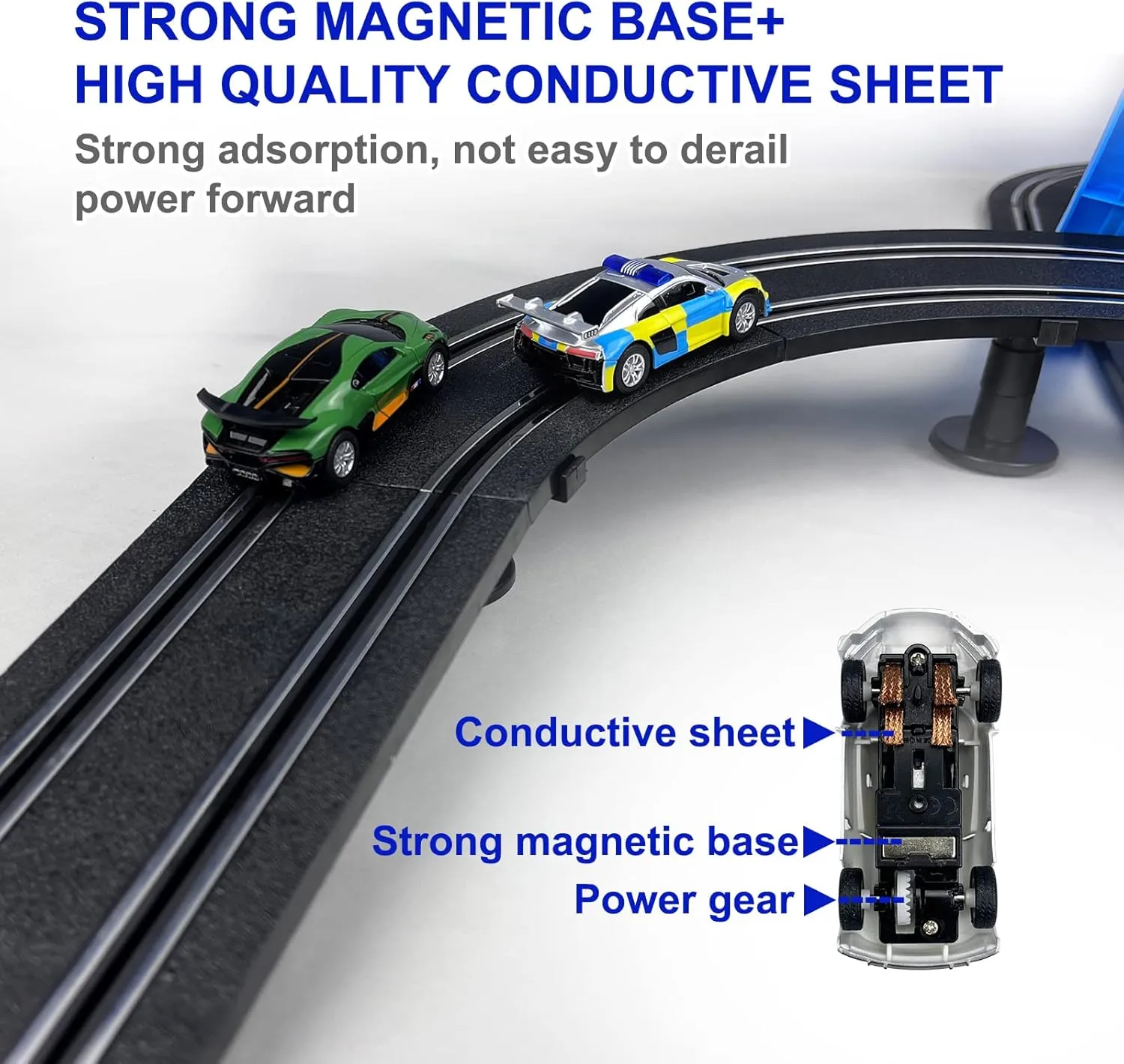 AGM MASTECH Slot Car Race Track Set, High Speed Series Tram Dual Track Set with 4 Licensed Racing Slot Cars, 2 Hand Controls, Track Parts and Lap Counter, 5.7M Long Track, Black