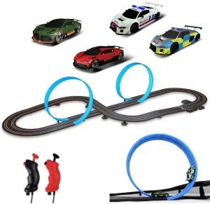 AGM MASTECH Slot Car Race Track Set, High Speed Series Tram Dual Track Set with 4 Licensed Racing Slot Cars, 2 Hand Controls, Track Parts and Lap Counter, 5.7M Long Track, Black