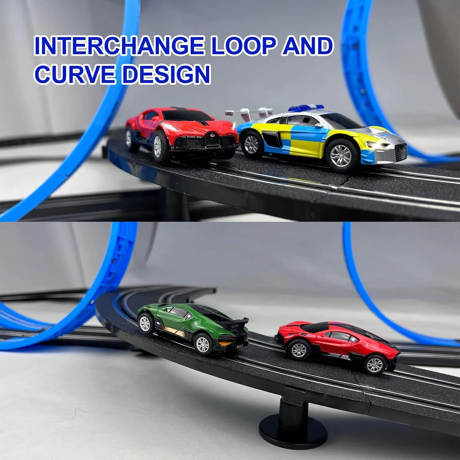 AGM MASTECH Slot Car Race Track Set, High Speed Series Tram Dual Track Set with 4 Licensed Racing Slot Cars, 2 Hand Controls, Track Parts and Lap Counter, 5.7M Long Track, Black