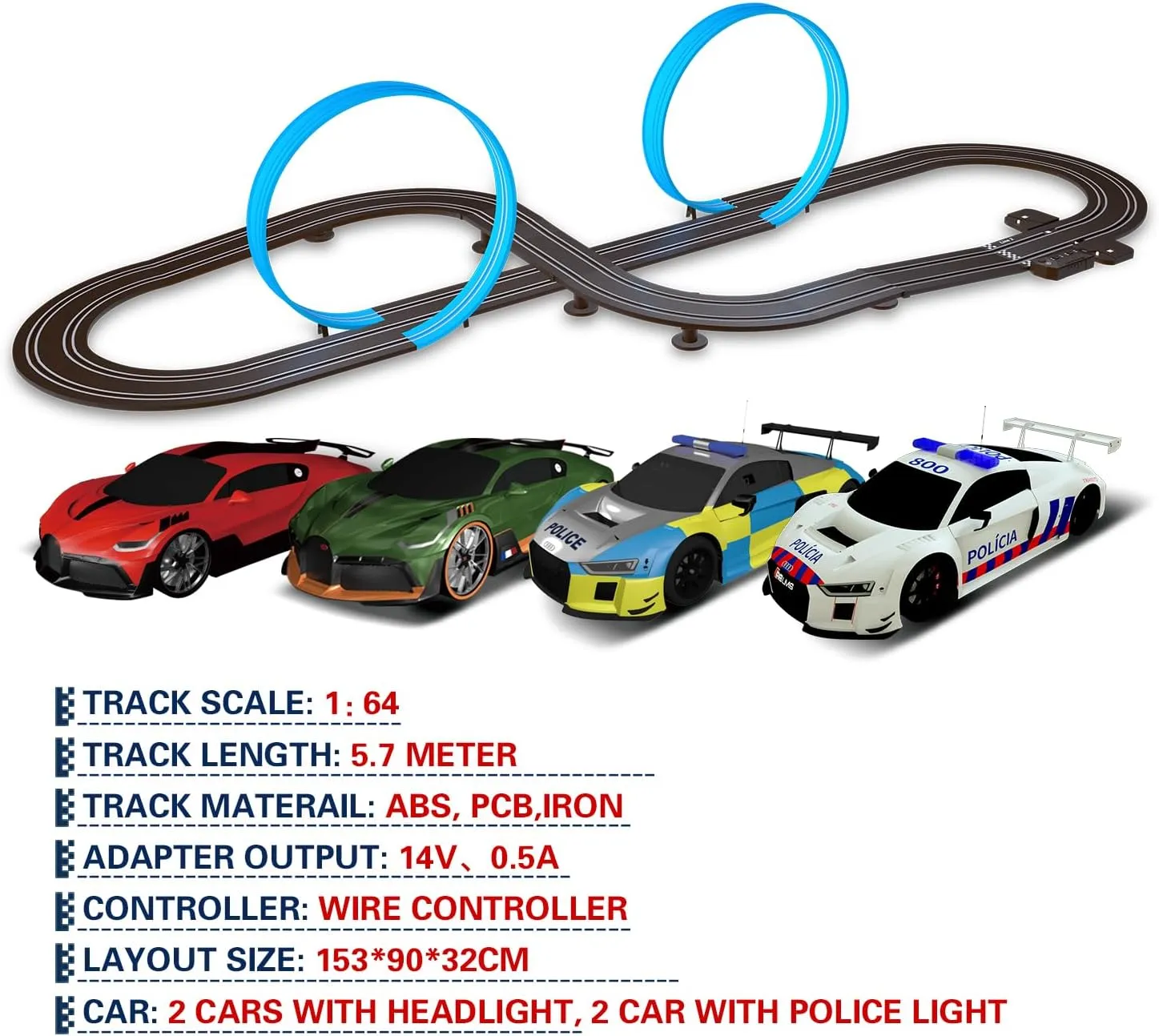 AGM MASTECH Slot Car Race Track Set, High Speed Series Tram Dual Track Set with 4 Licensed Racing Slot Cars, 2 Hand Controls, Track Parts and Lap Counter, 5.7M Long Track, Black