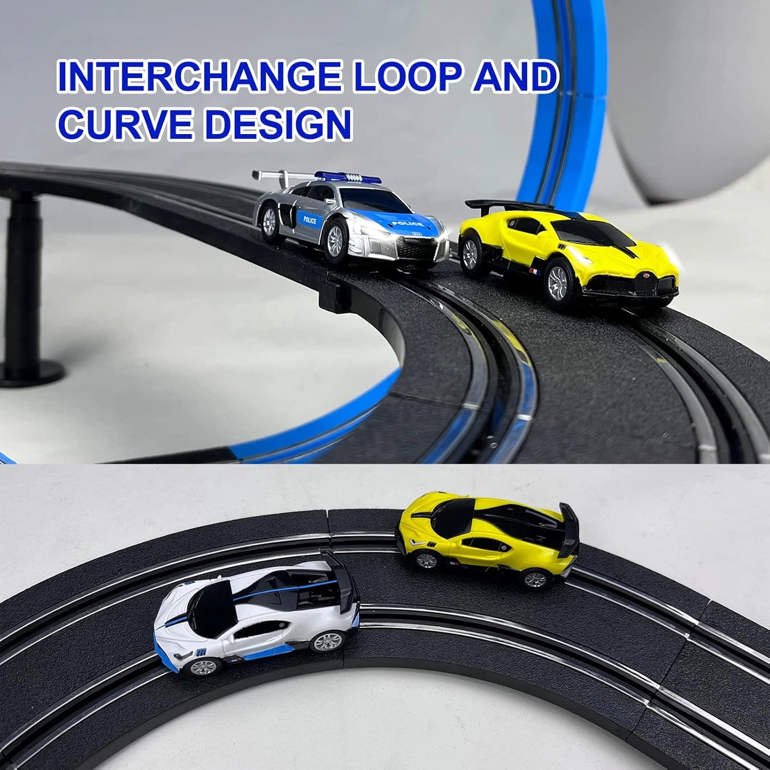 AGM MASTECH Slot Car Race Track Set, High Speed Series Tram Dual Track Set with 4 Licensed Racing Slot Cars, 2 Hand Controls, Track Parts and Lap Counter, 8.4M Long Track, Color Box