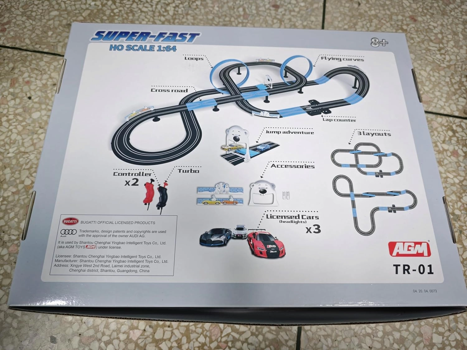 AGM MASTECH Slot Car Race Track Set, High Speed Series Tram Dual Track Set with 4 Licensed Racing Slot Cars, 2 Hand Controls, Track Parts and Lap Counter, 8.4M Long Track, Color Box