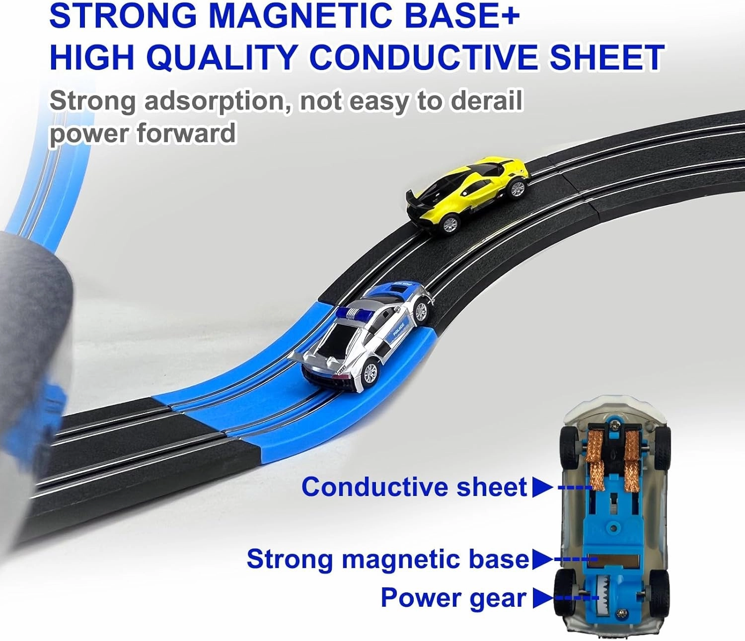 AGM MASTECH Slot Car Race Track Set, High Speed Series Tram Dual Track Set with 4 Licensed Racing Slot Cars, 2 Hand Controls, Track Parts and Lap Counter, 8.4M Long Track, Color Box