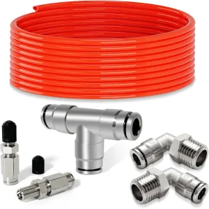 Air Line Kit for Air Spring Bag Suspension Fitting, 20 Feet of Tubing Airbag Line with 1/4 NPT DOT Air Fittings, Elbow Fitting Fit for Air Shock Line Air Suspension in Truck Trailer
