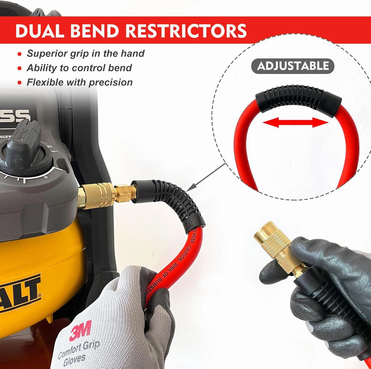 Air Compressor Whip Hose 3/8 Inch x 10 Feet Lead in Hybrid Hose with Fittings, Flexible and Kink Resistant, 1/4" Industrial Quick Coupler and Plug Kit, Red