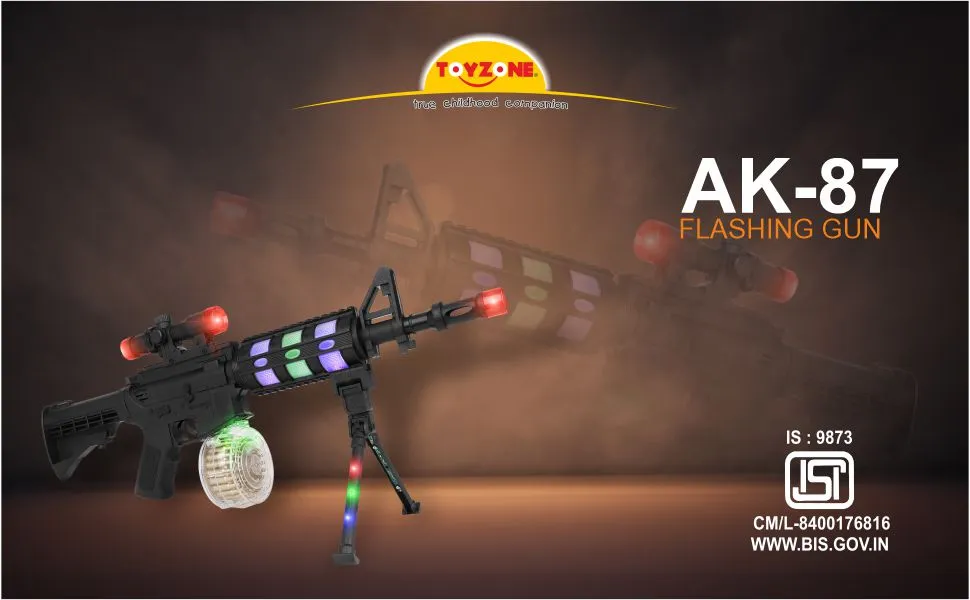 AK-87 Flashing Gun | Shooting Gun | Role Play Toy | Compact Toy Gun | Imaginative Play Gun | For Kids 3  years