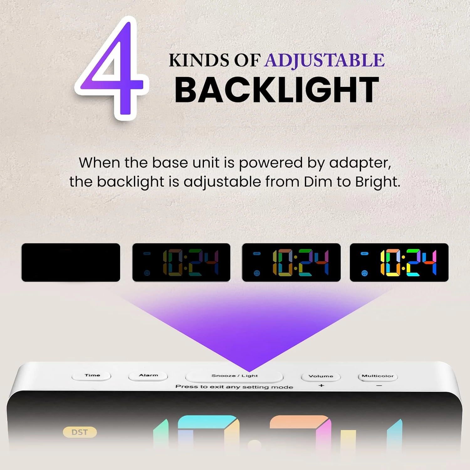 Alarm Clock for Kids -Digital Clock with 7 Color, 4 Dimmable Backlight & 3 Adjustable Volumes, 12/24 Hour, Snooze, Small Clocks for Classroom Bedroom