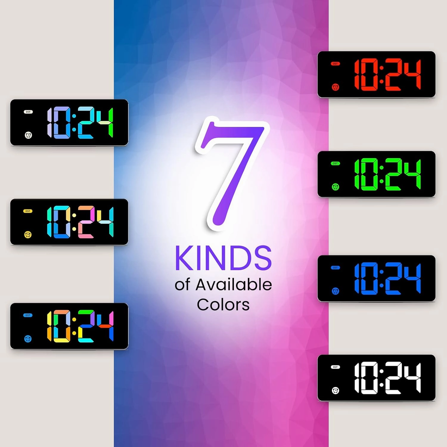 Alarm Clock for Kids -Digital Clock with 7 Color, 4 Dimmable Backlight & 3 Adjustable Volumes, 12/24 Hour, Snooze, Small Clocks for Classroom Bedroom