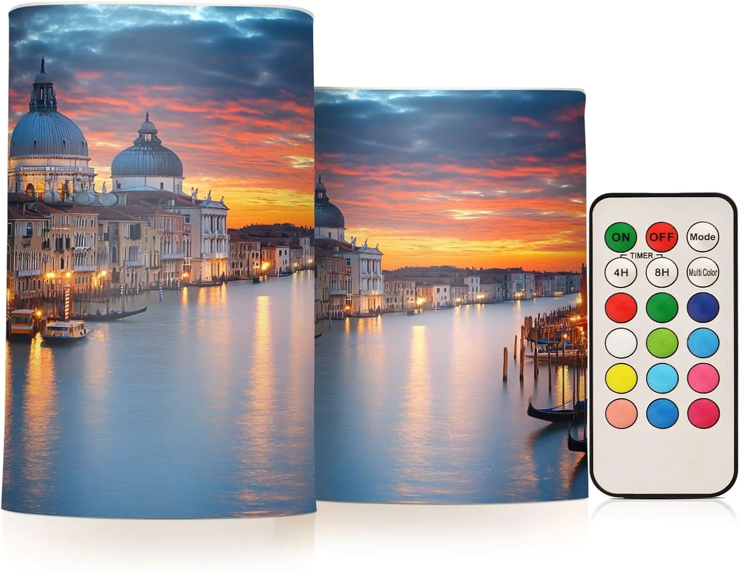 ALAZA Flickering Flameless Candles Sunset Waterway Boat House Battery Operated Candles with Remote Timer LED Pillar Votive Candles Set of 2 for Holiday Decor
