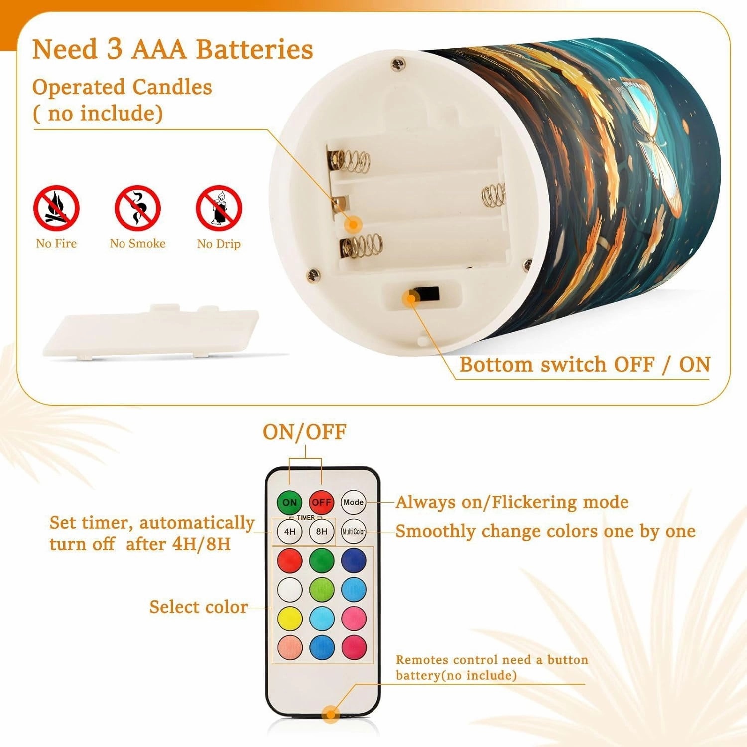 ALAZA Blooming Flowers with Butterflies Flickering Flameless Candles Battery Operated with Remote Timer,Tea Light Candles LED Pillar Votive Candles Set of 2 for Outdoor Indoor Decorations