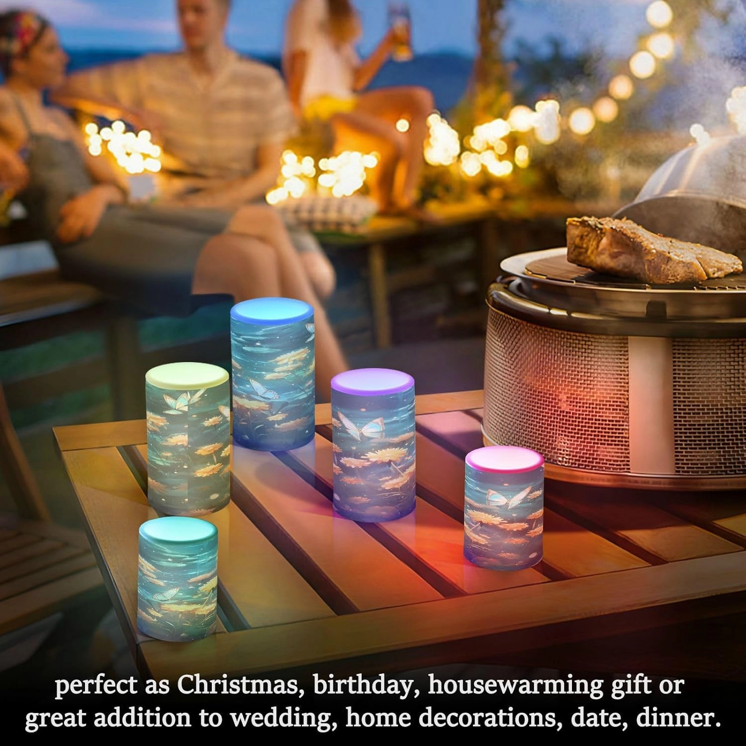 ALAZA Blooming Flowers with Butterflies Flickering Flameless Candles Battery Operated with Remote Timer,Tea Light Candles LED Pillar Votive Candles Set of 2 for Outdoor Indoor Decorations
