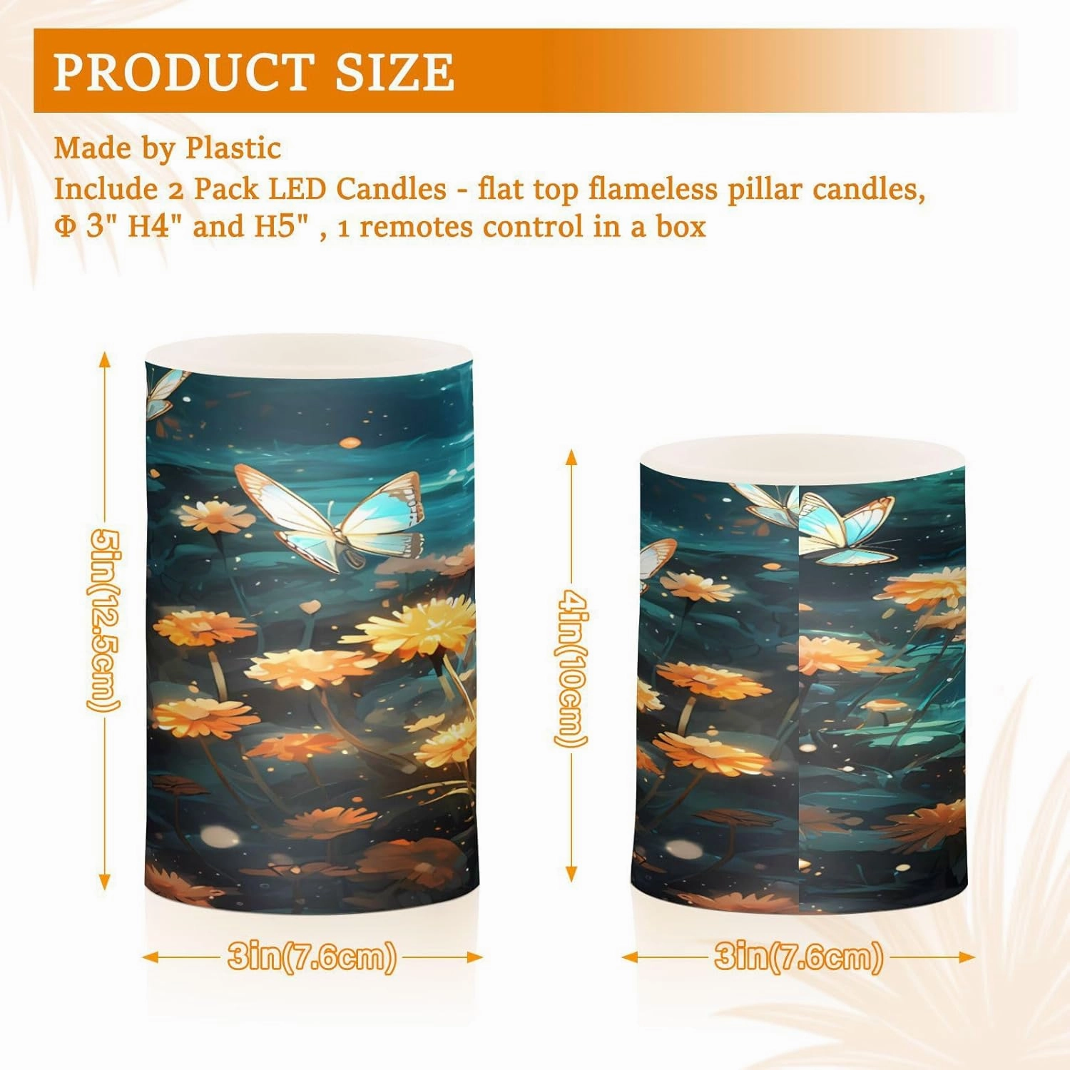 ALAZA Blooming Flowers with Butterflies Flickering Flameless Candles Battery Operated with Remote Timer,Tea Light Candles LED Pillar Votive Candles Set of 2 for Outdoor Indoor Decorations