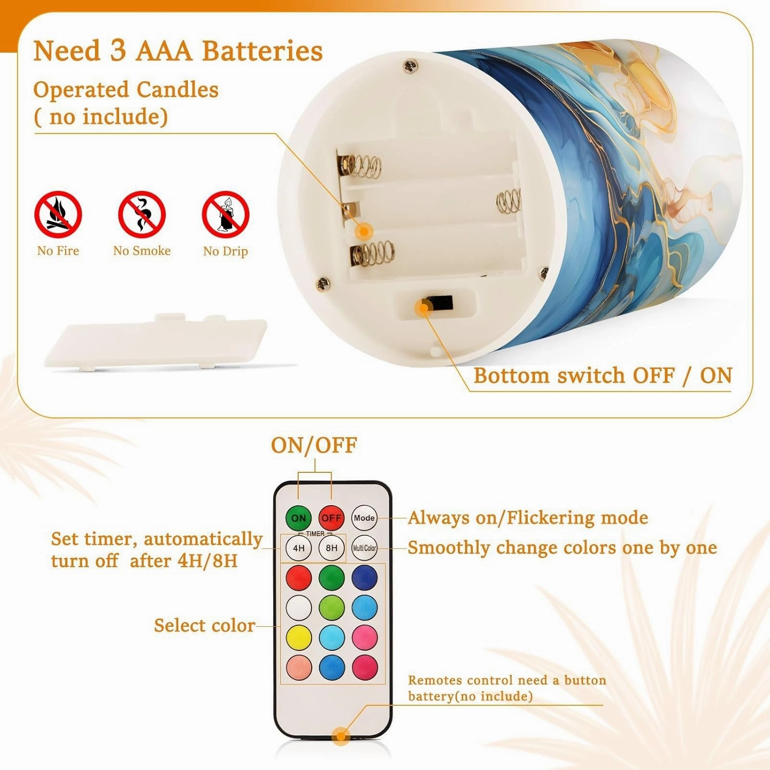 ALAZA Gold Blue Marble Flickering Flameless Candles Battery Operated with Remote Timer,Tea Light Candles LED Pillar Votive Candles Set of 2 for Outdoor Indoor Decorations