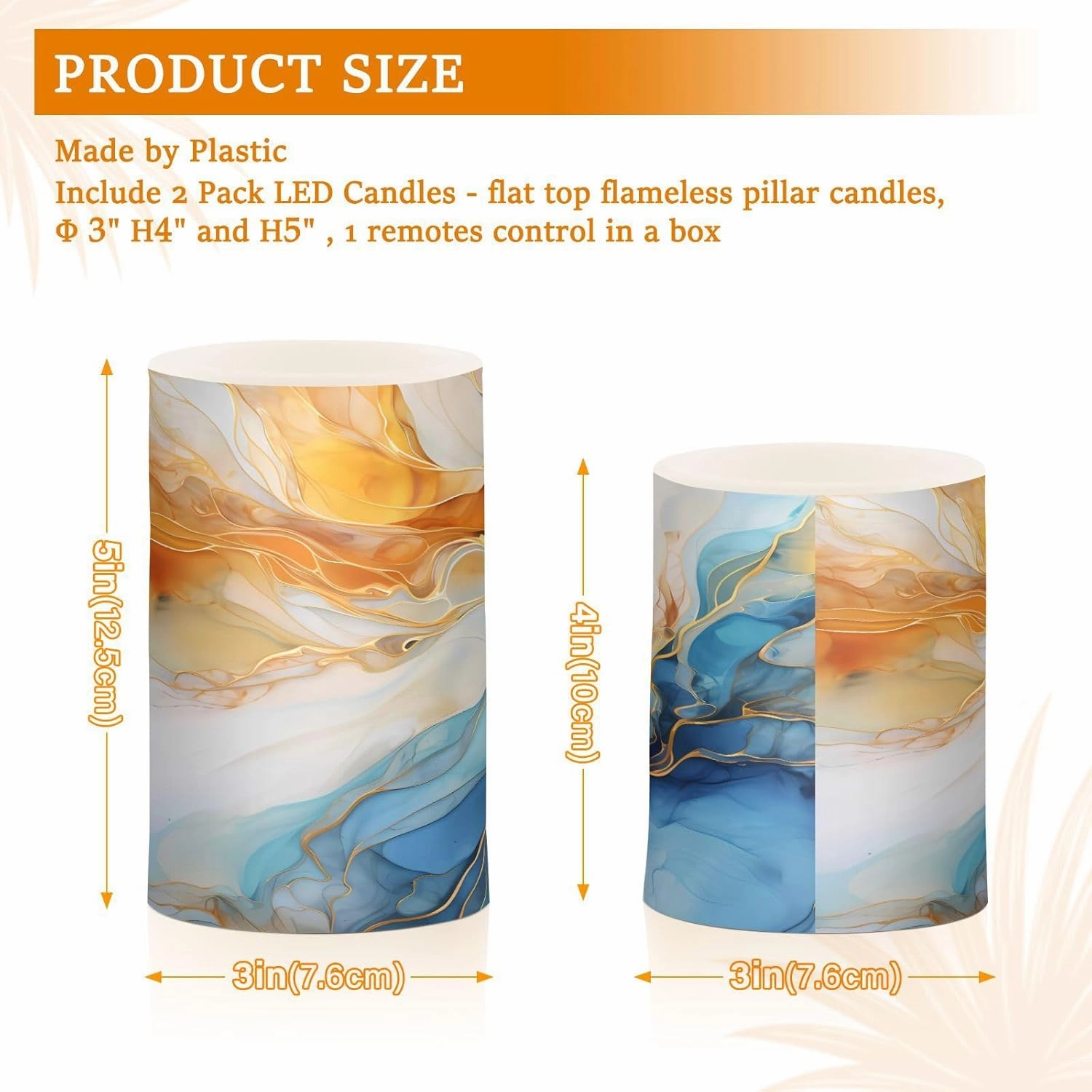 ALAZA Gold Blue Marble Flickering Flameless Candles Battery Operated with Remote Timer,Tea Light Candles LED Pillar Votive Candles Set of 2 for Outdoor Indoor Decorations