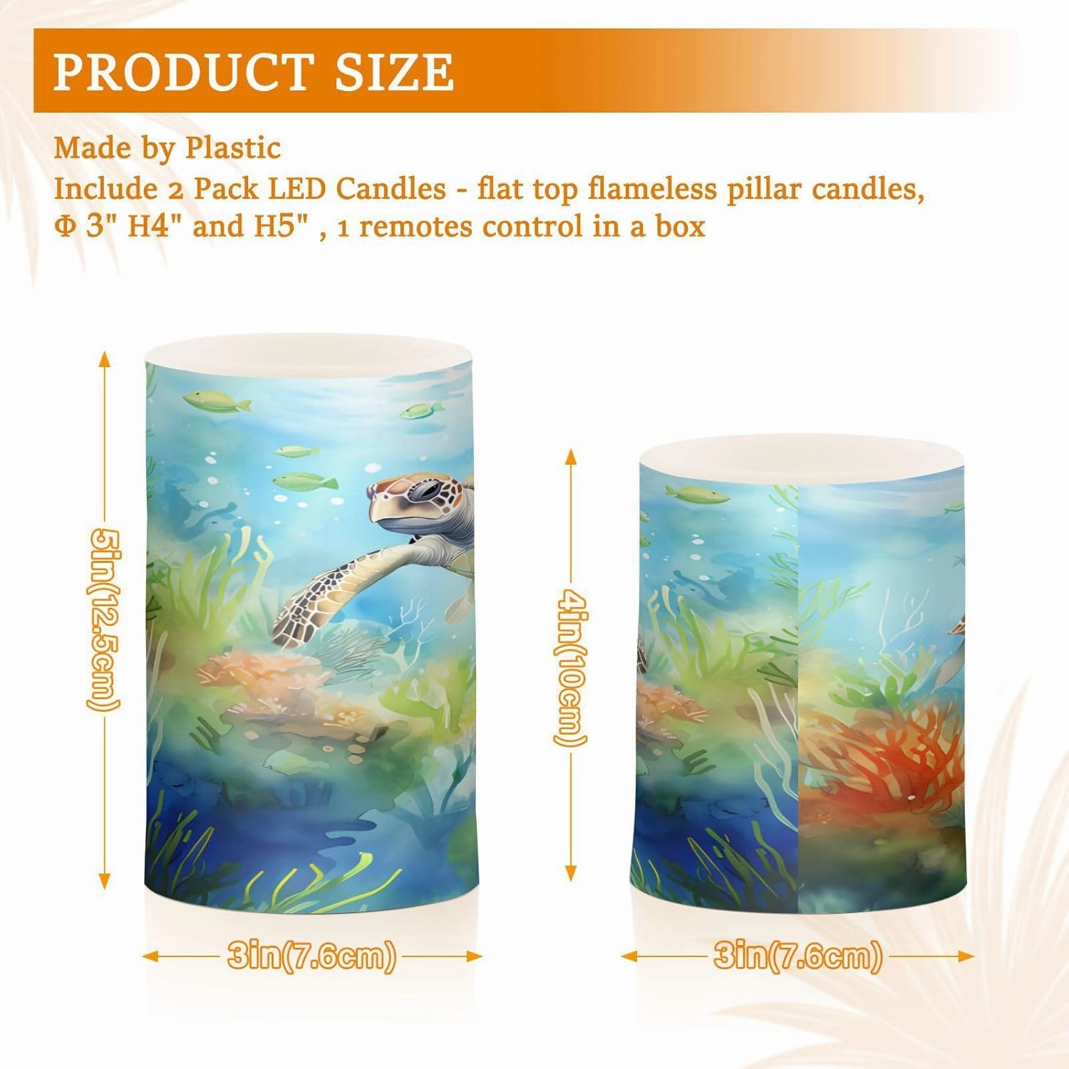 ALAZA Ocean Sea Turtle Fish Flickering Flameless Candles Battery Operated with Remote Timer,Tea Light Candles LED Pillar Votive Candles Set of 2 for Outdoor Indoor Decorations