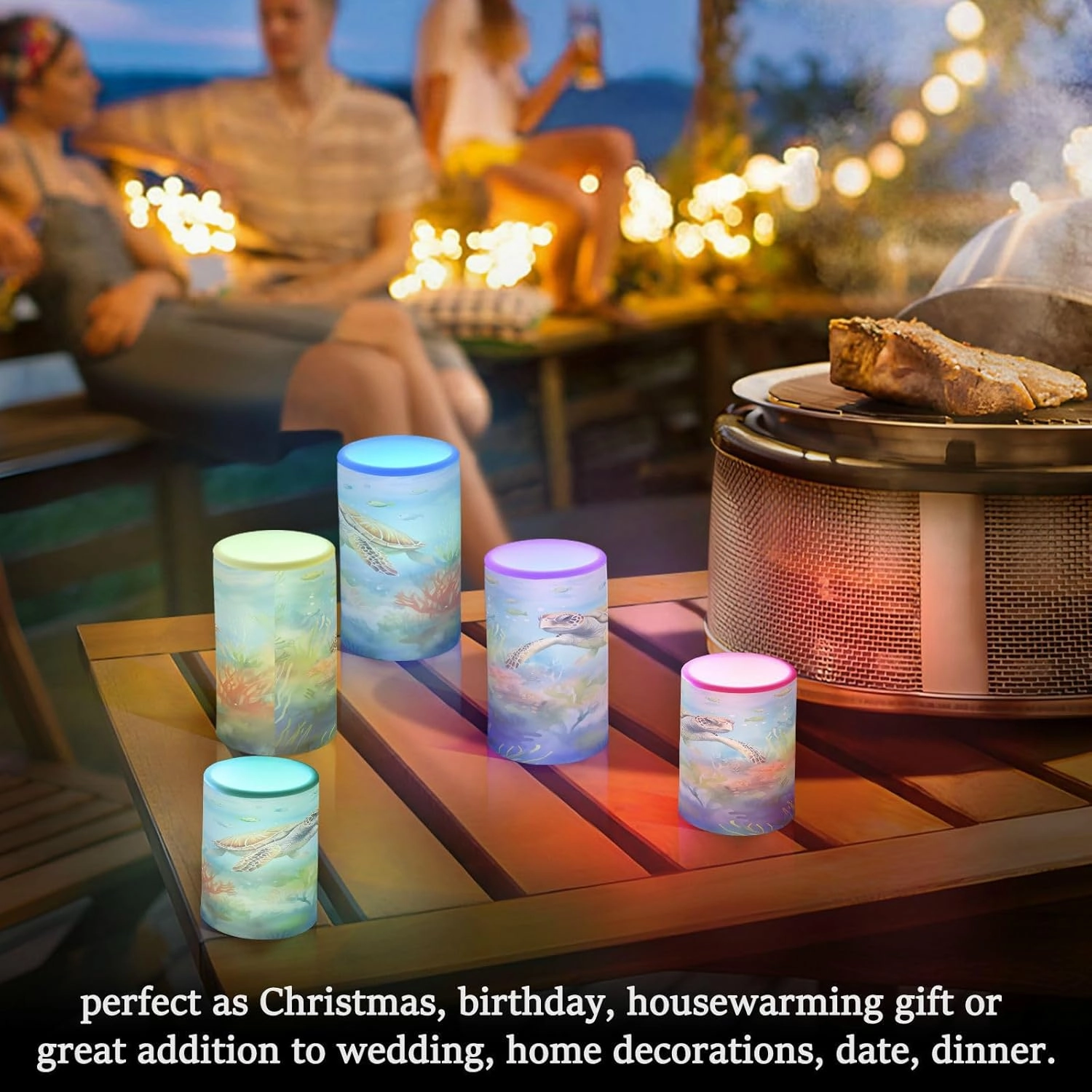 ALAZA Ocean Sea Turtle Fish Flickering Flameless Candles Battery Operated with Remote Timer,Tea Light Candles LED Pillar Votive Candles Set of 2 for Outdoor Indoor Decorations