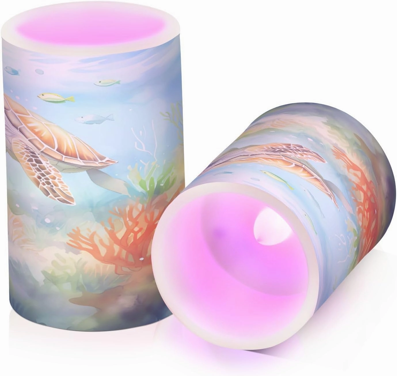 ALAZA Ocean Sea Turtle Fish Flickering Flameless Candles Battery Operated with Remote Timer,Tea Light Candles LED Pillar Votive Candles Set of 2 for Outdoor Indoor Decorations