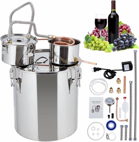 Alcohol Still 5Gal Stainless Steel Alcohol Distiller with Copper Tube, Water Pump and Build-In Thermometer for Home Brewing and Whisky Wine Brandy Making