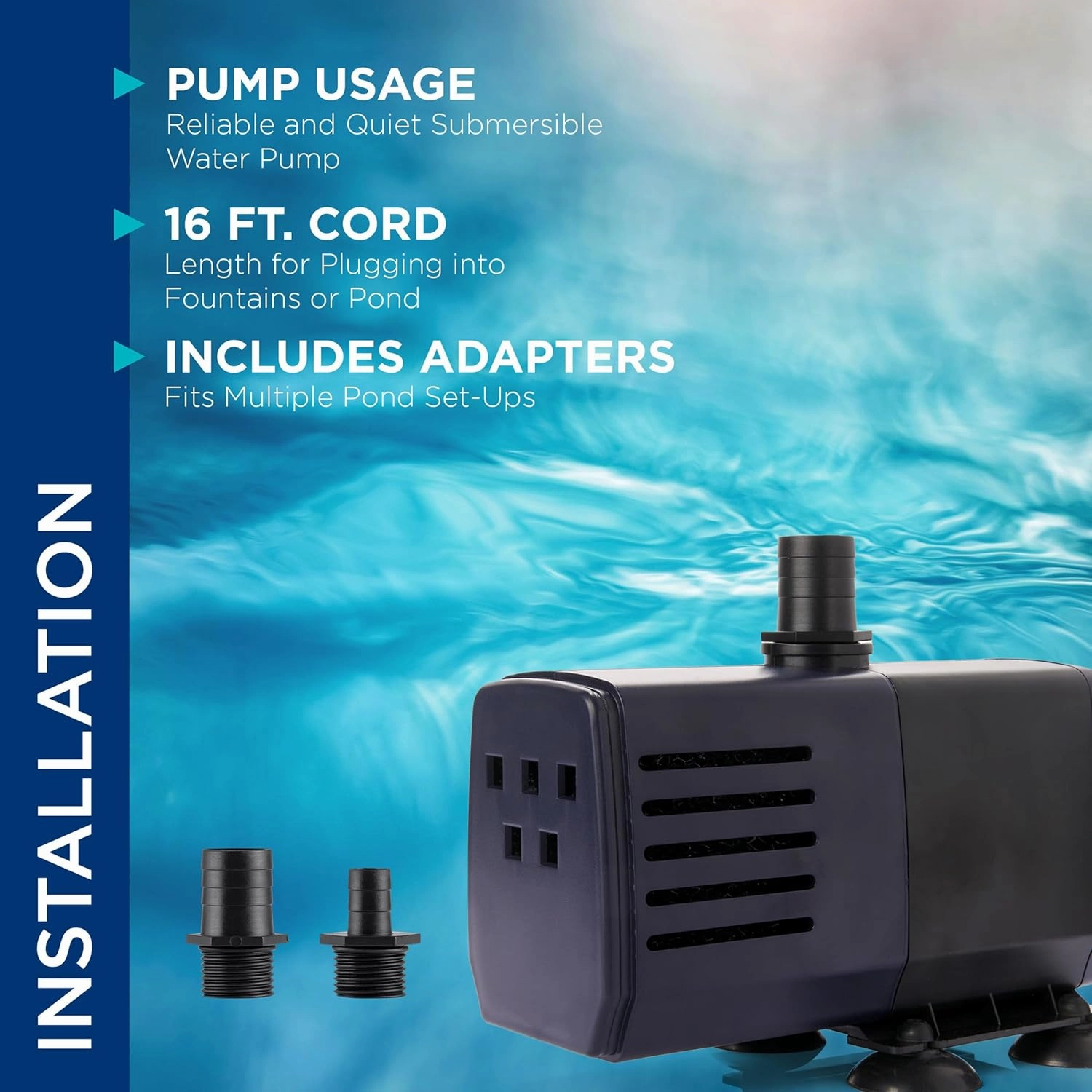 Alpine Corporation Outdoor Decor Power Head Pump 550 GPH for Large Fountains, Ponds, and birdbaths