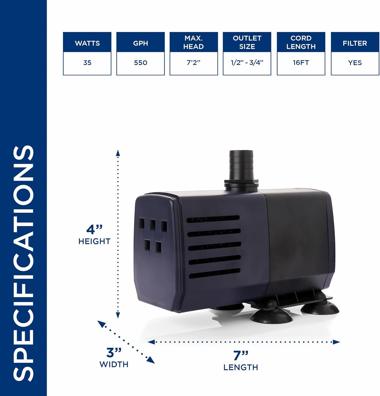 Alpine Corporation Outdoor Decor Power Head Pump 550 GPH for Large Fountains, Ponds, and birdbaths