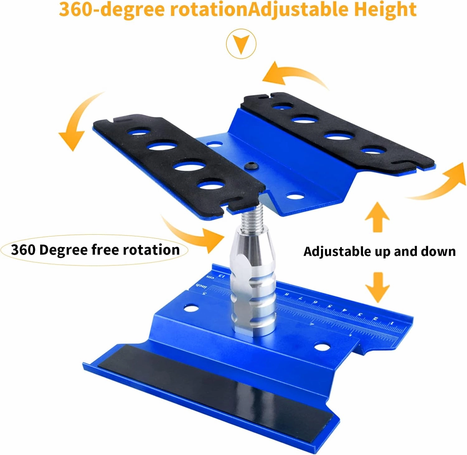 Aluminum Alloy RC Car Repair Work Stand Hobby Tool Set 360 Degree Rotation Lift/Lower and RC Screws Kit Repair Tool Box for 1/8 1/10 1/12 1/16 1/18 RC Car Truck Buggy Models (Navy Blue)
