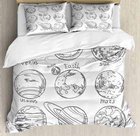 Ambesonne Science Duvet Cover Set, Planets of Solar System Sun Mercury Earth Moon Mars Neptune Saturn Jupiter Science, Decorative 3 Piece Bedding Set with 2 Pillow Shams, Queen Size, Off White