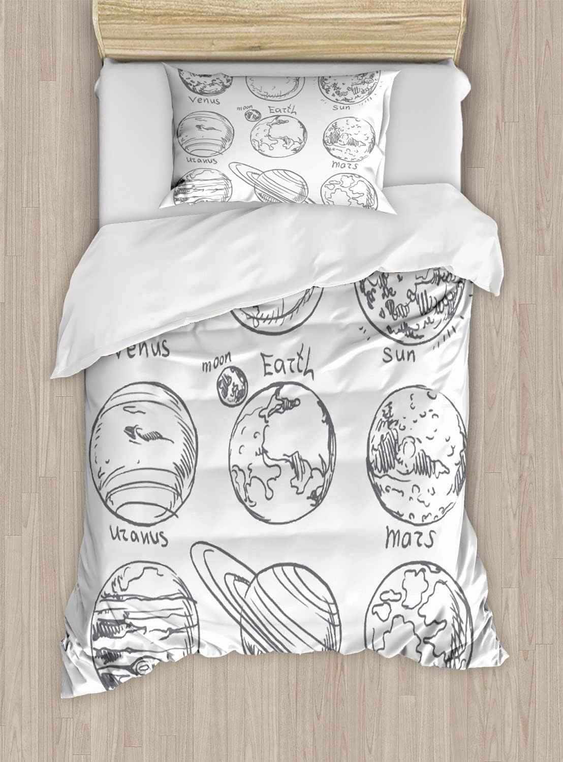 Ambesonne Science Duvet Cover Set, Planets of Solar System Sun Mercury Earth Moon Mars Neptune Saturn Jupiter Science, Decorative 3 Piece Bedding Set with 2 Pillow Shams, Twin Size, Off White