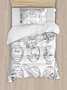 Ambesonne Science Duvet Cover Set, Planets of Solar System Sun Mercury Earth Moon Mars Neptune Saturn Jupiter Science, Decorative 3 Piece Bedding Set with 2 Pillow Shams, Twin Size, Off White