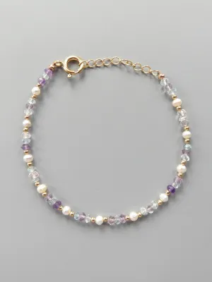 Amethyst Aquamarine and Pearl Dainty Bracelet