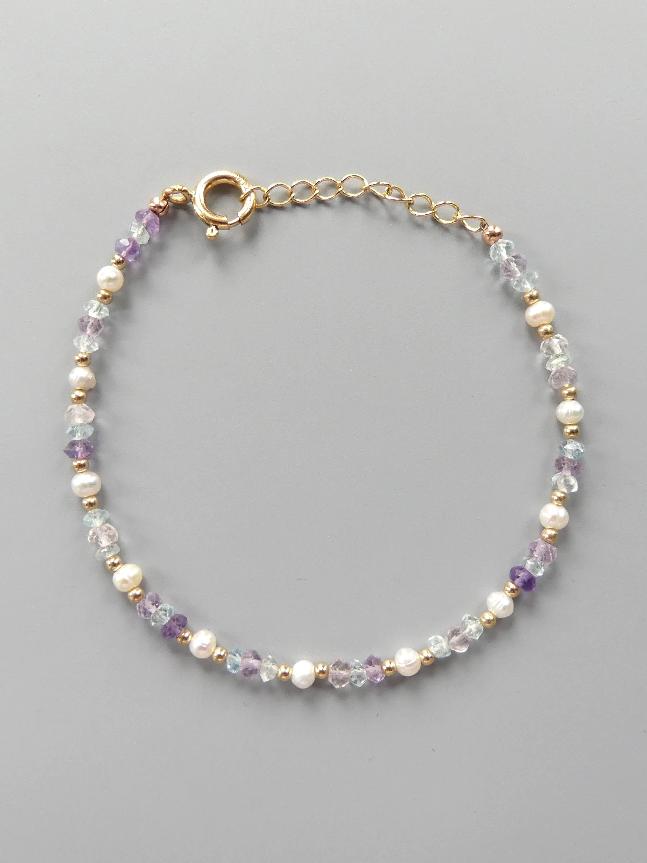 Amethyst Aquamarine and Pearl Dainty Bracelet