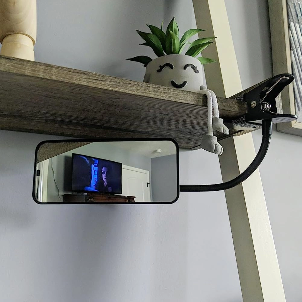 Ampper Glass Clip On Security Mirror, Flexible Convex Cubicle Mirror for Personal Safety and Security Desk Rear View Monitors or Anywhere (6.69" x 2.95", Rectangle)