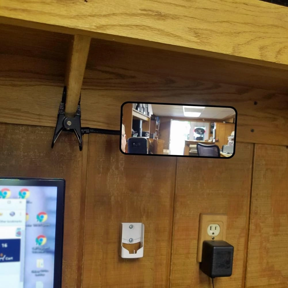 Ampper Glass Clip On Security Mirror, Flexible Convex Cubicle Mirror for Personal Safety and Security Desk Rear View Monitors or Anywhere (6.69" x 2.95", Rectangle)