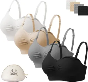 Angelhood Nursing Bra for Breastfeeding with Removable Bra Pads Seamless Nursing Bra with Support, Pack of 4
