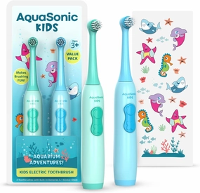 Aquasonic Kids Electric Toothbrush Set for Ages 3  | Soft Bristles, Oscillating Brush Head, Built-in Battery | Aquarium Adventures