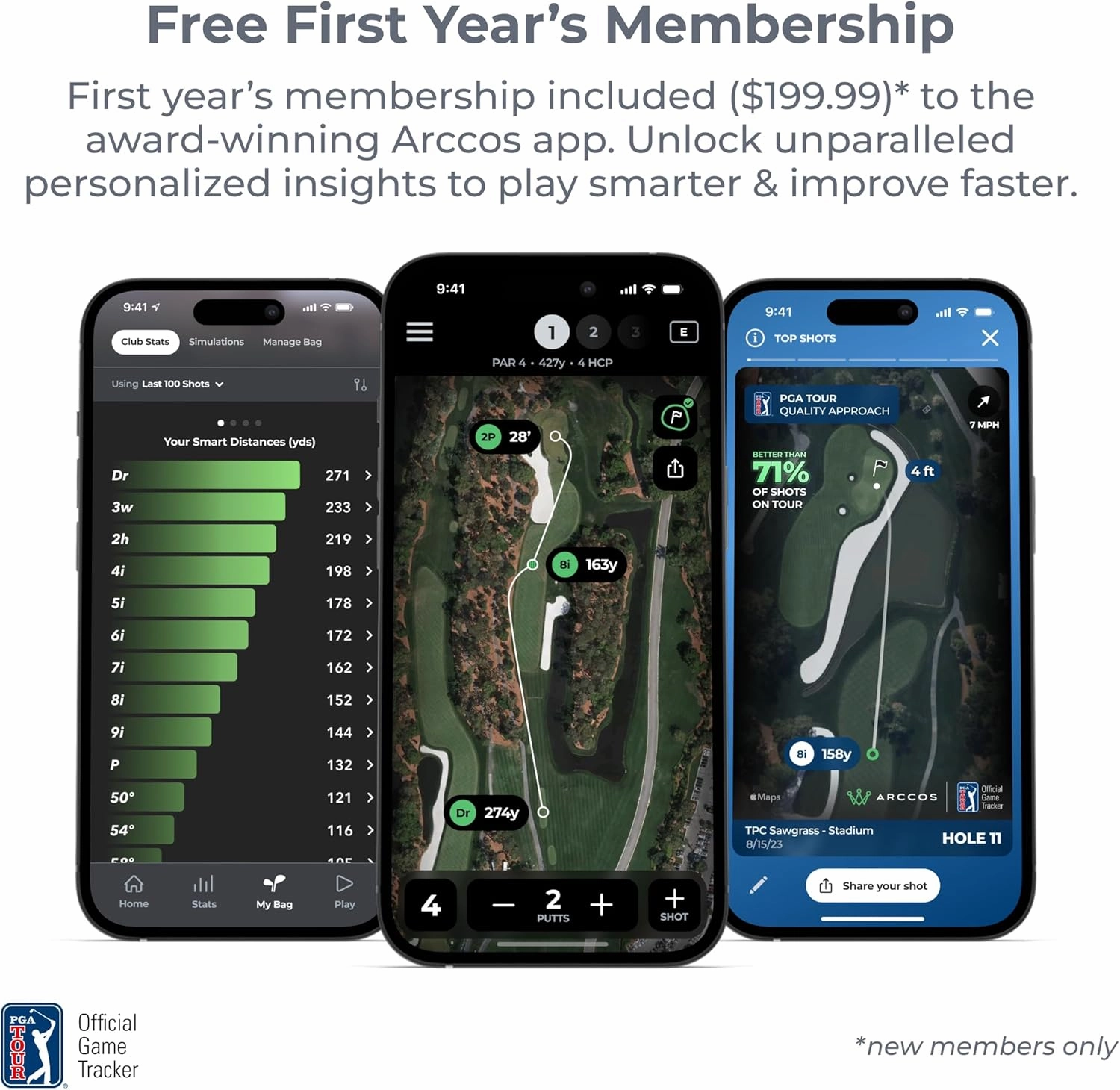 Arccos Golf Pride MCC & Tour Velvet Smart Grips: Automatic Golf Game Tracking System, Personal A.I. Caddie Advice, A.I. Powered GPS Rangefinder, Strokes Gained Insights & Smart Club Distances