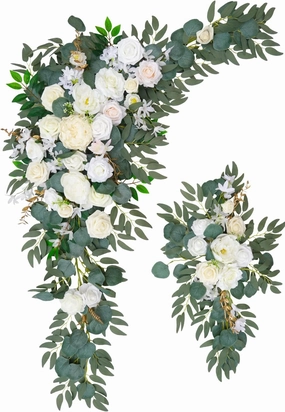 Arch Flowers with Drapes Kit (Pack of 2) for Wedding Ceremony Arbor and Reception Backdrop Decoration Wedding Welcome Signs Floral Birthday Party Decoration
