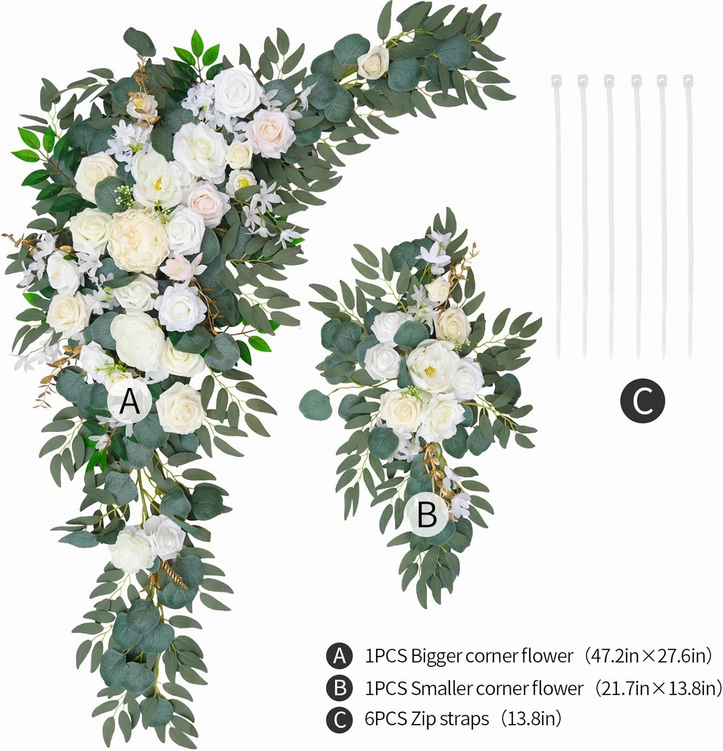 Arch Flowers with Drapes Kit (Pack of 2) for Wedding Ceremony Arbor and Reception Backdrop Decoration Wedding Welcome Signs Floral Birthday Party Decoration