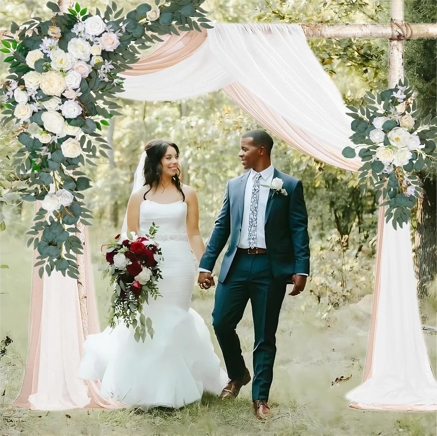 Arch Flowers with Drapes Kit (Pack of 2) for Wedding Ceremony Arbor and Reception Backdrop Decoration Wedding Welcome Signs Floral Birthday Party Decoration