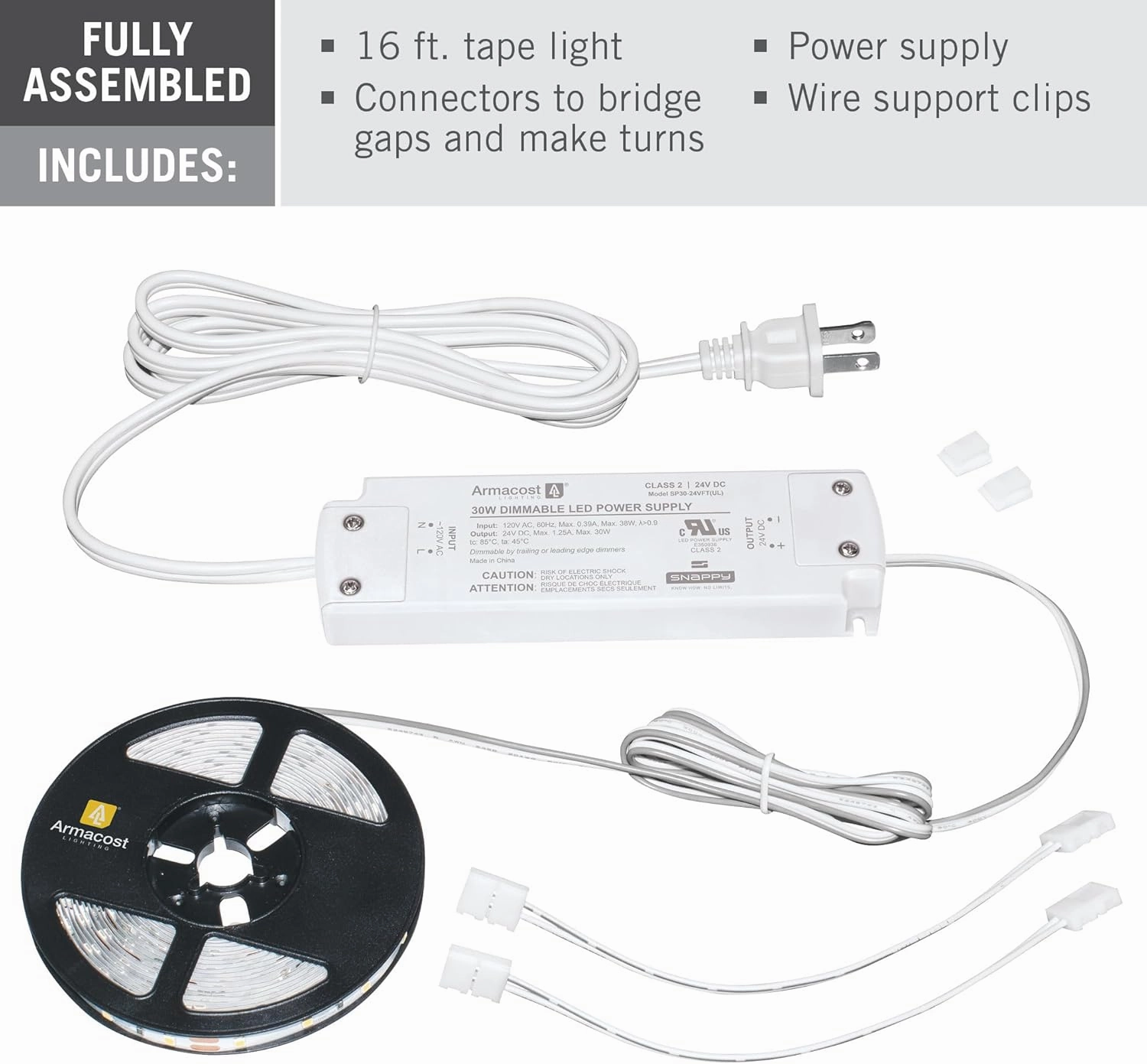Armacost Lighting 421502 Ribbon Flex Home LED Tape Light Kit, 16 ft, AC Dimmable (3000K) 300 LED Lights