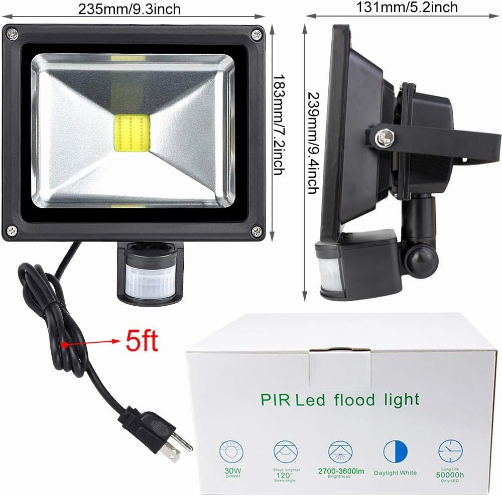 ASIGN 30W Motion Sensor LED Flood Light, 6000K Daylight White, 3500lm(Max), IP65 Waterproof Security Spotlight with PIR for Driveway Parking Lot - Black
